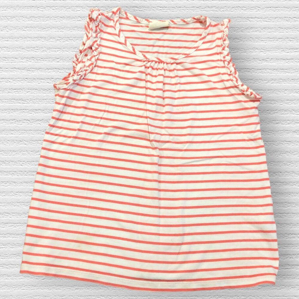 Mini Boden Girls Striped Sleeveless Top Ruffle Arm Trim 11-12Y